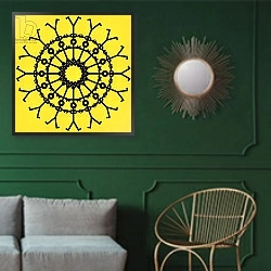 «Circle 2 Icon, 2005» в интерьере классической гостиной с зеленой стеной над диваном