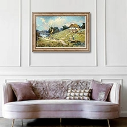 «Деревенский дом на холме» в интерьере гостиной в классическом стиле над диваном