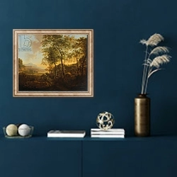 «Wooded Hillside with a Vista, c.1645» в интерьере в классическом стиле в синих тонах