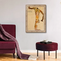 «Male Nude; Mannlicher Akt, 1910» в интерьере гостиной в бордовых тонах