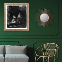 «The Flight into Egypt, 1651» в интерьере классической гостиной с зеленой стеной над диваном