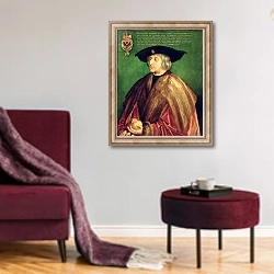«Emperor Maximilian I» в интерьере гостиной в бордовых тонах