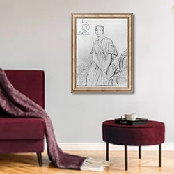 «Portrait of Alice Ozy, 1849» в интерьере гостиной в бордовых тонах
