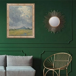 «Landscape with a Castle» в интерьере классической гостиной с зеленой стеной над диваном