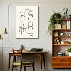 «Патент на конструкцию стула, 1949г» в интерьере кабинета в стиле ретро над столом