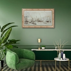 «The Port of London 2» в интерьере гостиной в зеленых тонах
