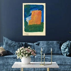 «Farbstudien, 10 Blätter VI» в интерьере современной гостиной в синем цвете