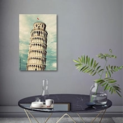 «Италия, Тоскана. Пизанская башня» в интерьере современной гостиной в серых тонах
