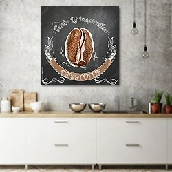 «Кофейный плакат мелом с кофейным зерном» в интерьере современной кухни над раковиной