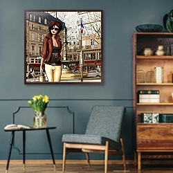 «Франция. Парижанка» в интерьере гостиной в стиле ретро в серых тонах