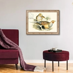 «Sand Grouse 2» в интерьере гостиной в бордовых тонах