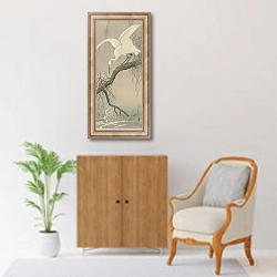 «White heron on tree branch» в интерьере в классическом стиле над комодом