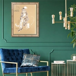 «Woman Sitting,» в интерьере в классическом стиле с зеленой стеной