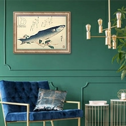 «Grey mullet, Camellia and Udo» в интерьере в классическом стиле с зеленой стеной