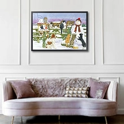 «The Snowman and his Friends» в интерьере гостиной в классическом стиле над диваном