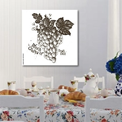 «Иллюстрация с гроздью белого винограда» в интерьере кухни в стиле прованс над столом с завтраком