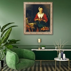 «The Apple Peeler» в интерьере гостиной в зеленых тонах