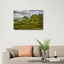 «Шотландия. Горы 2» в интерьере современной светлой гостиной над диваном