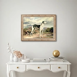 «A Greyhound in a hilly landscape» в интерьере в классическом стиле над столом
