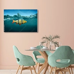 «Маленькая рыбка с плавником акулы» в интерьере современной столовой в пастельных тонах
