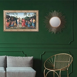 «Крещение Христа 3» в интерьере классической гостиной с зеленой стеной над диваном
