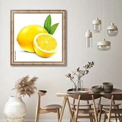 «Желтый нарисованный лимон» в интерьере кухни в стиле ретро над обеденным столом