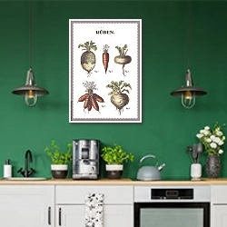 «Корнеплоды» в интерьере кухни с зелеными стенами