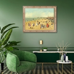 «Пески Блэкпула» в интерьере гостиной в зеленых тонах