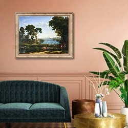 «Пейжаж со свадьбой Исаака и Ребекки» в интерьере классической гостиной над диваном