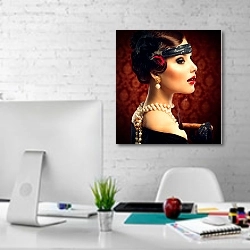 «Девушка с жемчужным ожерельем и сигарой» в интерьере светлого офиса с кирпичными стенами