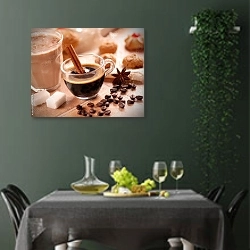 «Итальянский кофе эспрессо в стеклянной чашке» в интерьере столовой в зеленых тонах
