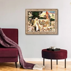 «Christ and the Woman of Samaria» в интерьере гостиной в бордовых тонах