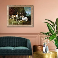 «Misse and Turlu, two greyhounds of Louis XV» в интерьере классической гостиной над диваном