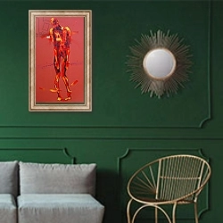 «Simon Carries the Cross of Jesus - Station 5» в интерьере классической гостиной с зеленой стеной над диваном