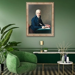 «Портрет Якоба Блау» в интерьере гостиной в зеленых тонах