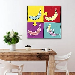 «Банановый поп-арт» в интерьере кухни с деревянным столом