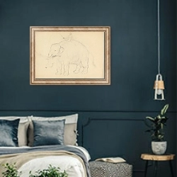 «Elephant with Rider» в интерьере классической спальни с темными стенами