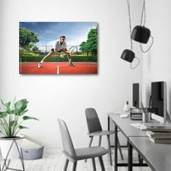 «Теннисист на корте» в интерьере современного офиса в минималистичном стиле
