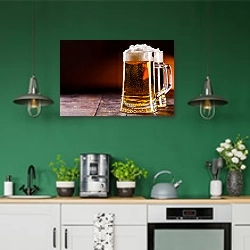 «Пиво 3» в интерьере кухни с зелеными стенами