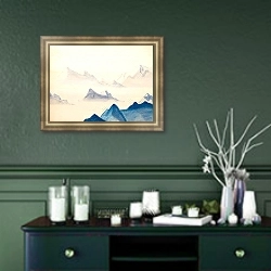 «Гималаи. Этюд 6» в интерьере гостиной в зеленых тонах
