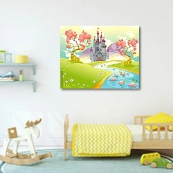 «Замок с цветущими деревьями» в интерьере детской комнаты для мальчика с игрушками