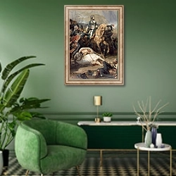«The Battle of Rivoli, 1844 2» в интерьере гостиной в зеленых тонах