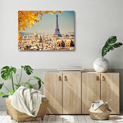 «Франция. Париж. Эйфелева башня. Осень» в интерьере современной комнаты над комодом