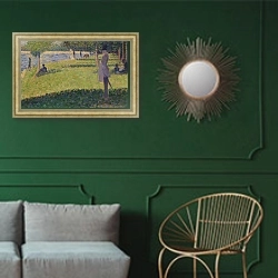 «Набросок для 'La Grande Jatte'» в интерьере классической гостиной с зеленой стеной над диваном