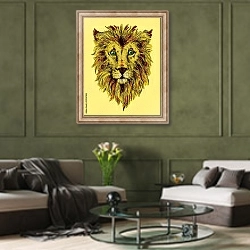 «Зеленоглазый лев» в интерьере гостиной в оливковых тонах