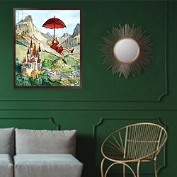 «The Story of Tom Thumb 6» в интерьере классической гостиной с зеленой стеной над диваном