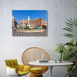 «Старый город Ниццы, Франция» в интерьере современной гостиной с желтым креслом
