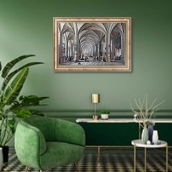 «Интерьер готической церкви 3» в интерьере гостиной в зеленых тонах