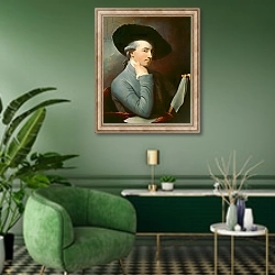 «Benjamin West, c. 1776» в интерьере гостиной в зеленых тонах
