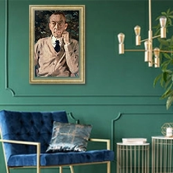 «Portrait of the composer, Sergei Vasilievich Rachmaninov 1925» в интерьере в классическом стиле с зеленой стеной